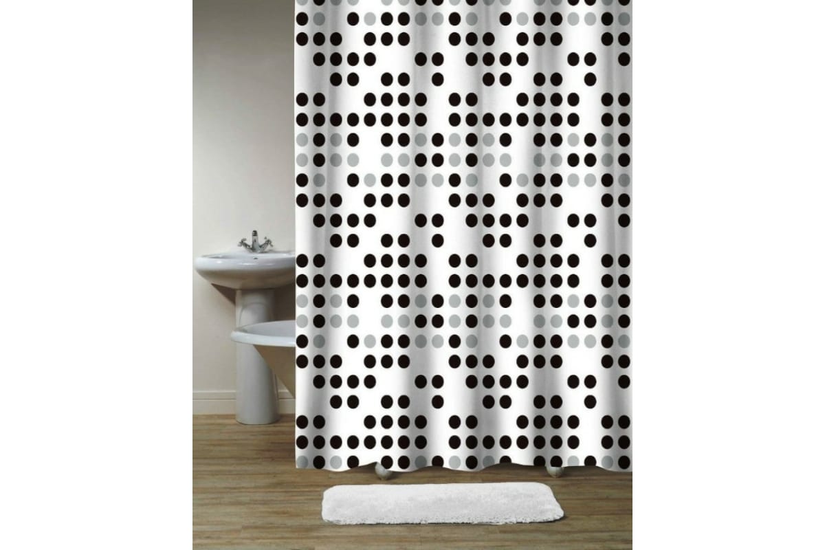 Dots (чёрно-серый) Штора для ванной с утяжелителем, 180х200 см, PLE