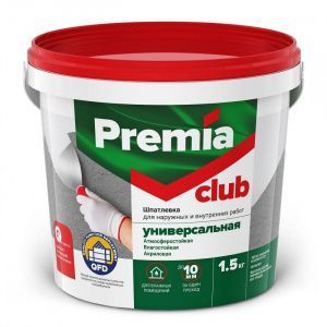 Шпатлевка PREMIA CLUB универсальная для наружных и внутренних работ, ведро 1,5 кг