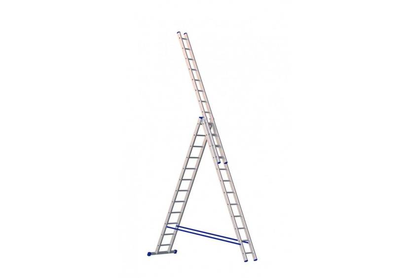 Лестница алюминиевая 3-х секц 12 ступеней, длина: 1с-3,39м, 2с-5,89м, Общ-8,43м, вес-22кг (арт 6312)
