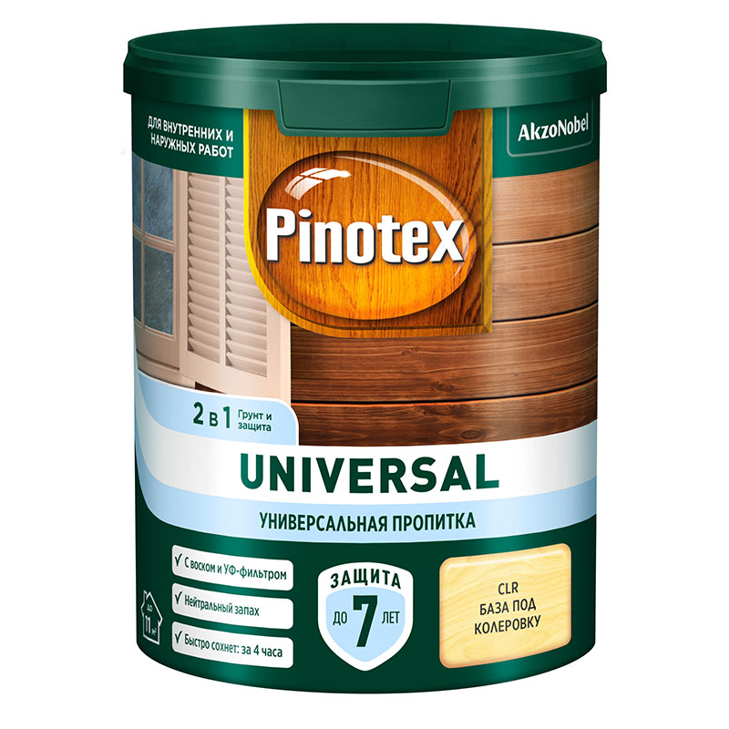 Пропитка защитная для дерева Pinotex Universal 2 в 1 база под колеровку 0,9 л