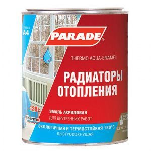 Эмаль PARADE А4 Радиаторы отопления акриловая термо Бел. п/мат. 0,9л Россия