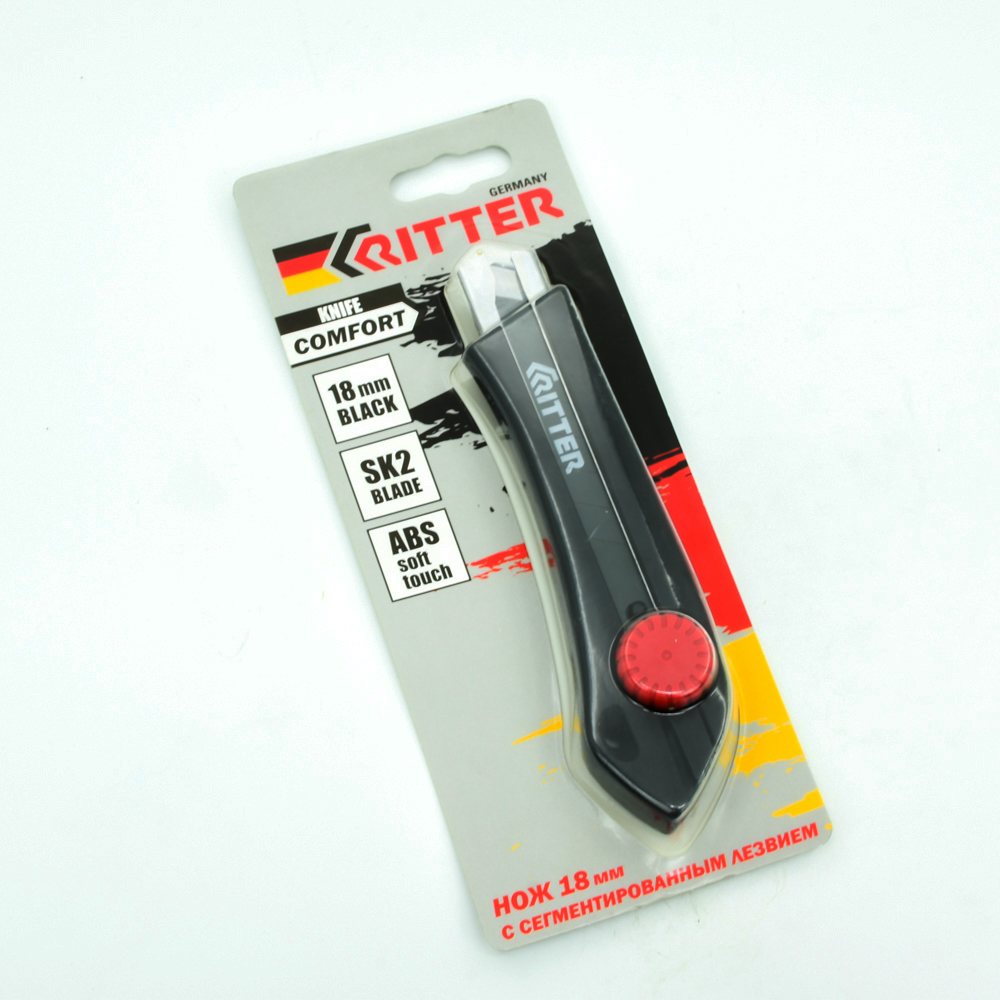 Нож Ritter Comfort с выдв лезв 18 мм (сталь SK2 Black) ABS плSoft-touch, усиленный HT40123180