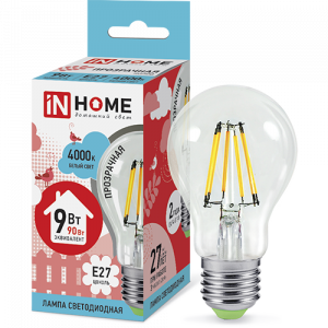 Лампа LED-A60-deco 9Вт 230В Е27 4000К 810Лм прозрачная IN HOME