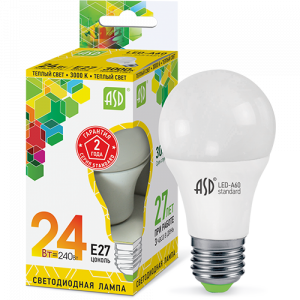 Лампа LED-A60-standard 24Вт 230В  Е27 3000К 2160Лм ASD
