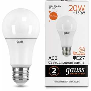 Gauss Лампа LED Elementary A60 20W E27 2700K