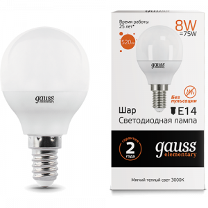Gauss Лампа LED Elementary Globe 8W E14 2700K, 53118