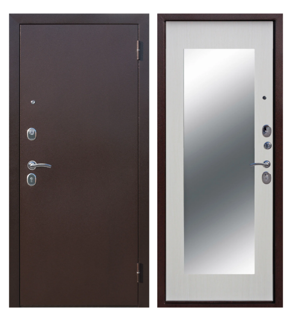 Дверь металлическая  "Эльбрус" БЗ 860х2050 "Пр" [зеркало] дуб белёный с фурн. и цил.*