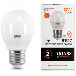 Gauss Лампа LED Elementary Globe 8W E27 2700K 53218