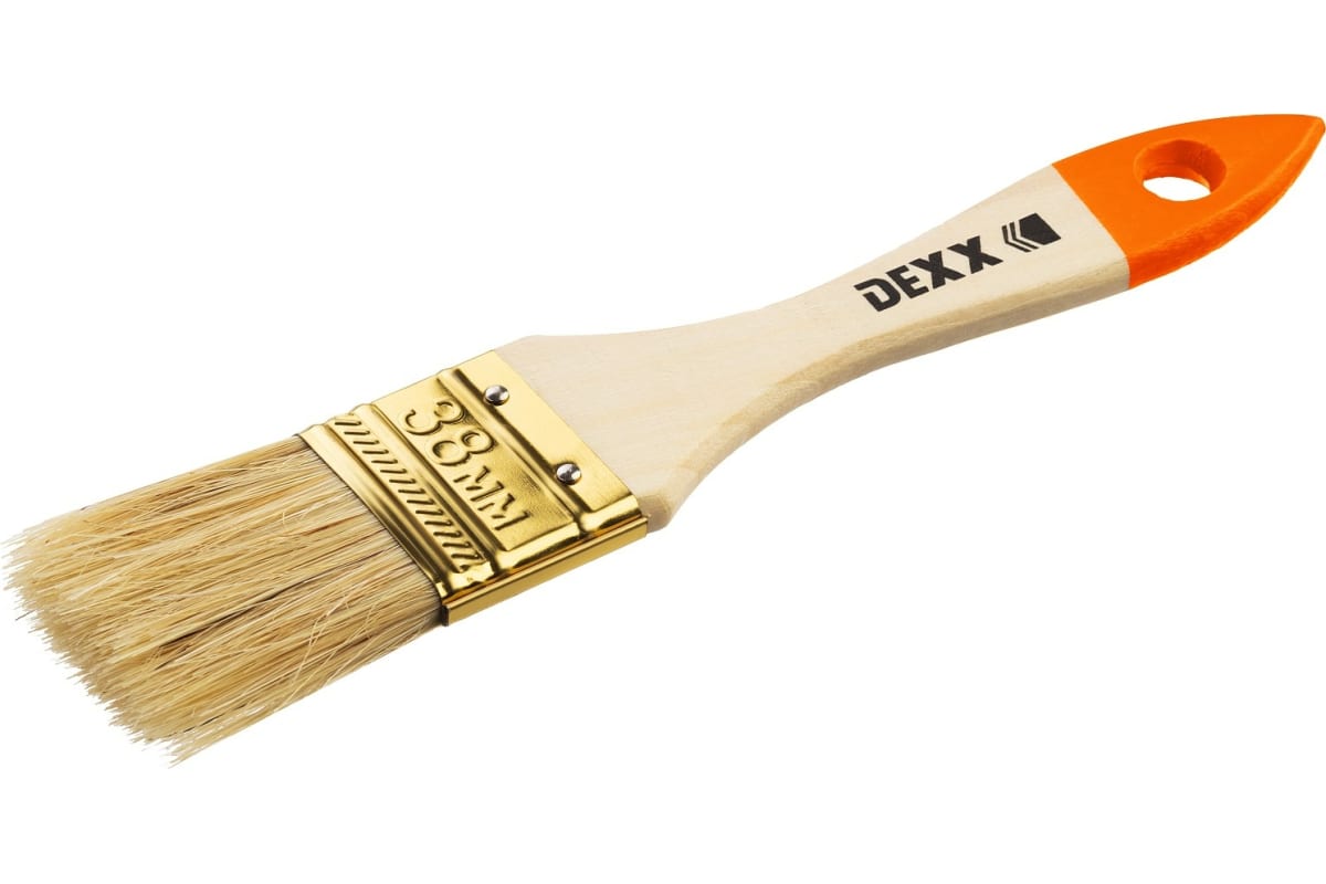 DEXX  38 мм, 1,5" натуральная щетина, деревянная ручка, флейцевая, Плоская кисть (0100-038)