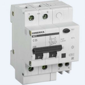 Выключатель автоматический дифференциального тока 2п 25А 30мА АД12 GENERICA ИЭК MAD15-2-025-C-030