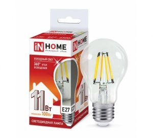 Лампа LED-A60-deco 11Вт 230В Е27 6500К 990Лм прозрачная IN HOME