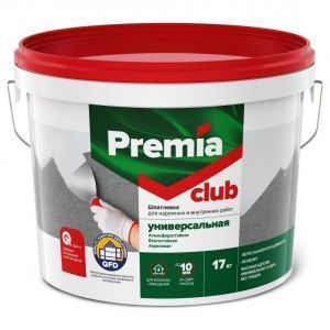 Шпатлевка PREMIA CLUB универсальная для наружных и внутренних работ, ведро 17 кг