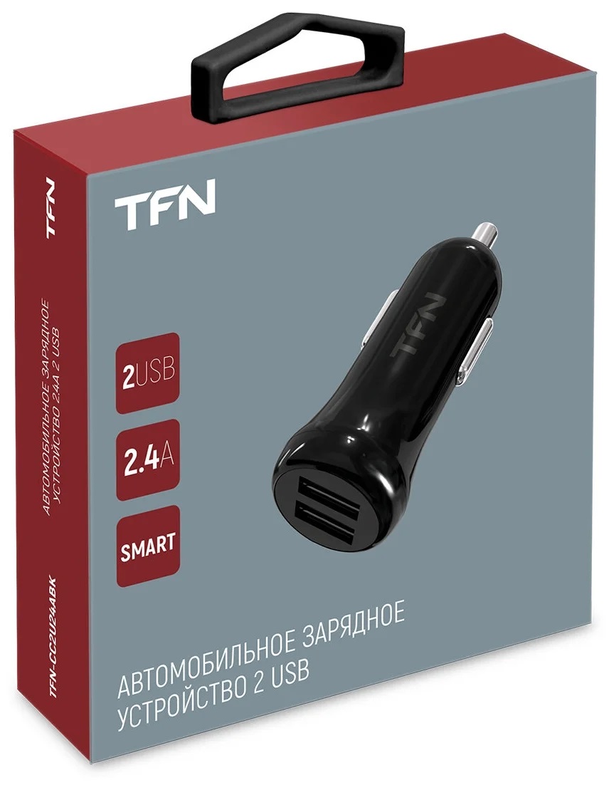 Автомобильное зарядное устройство TFN АЗУ 2.4A б/кабеля black