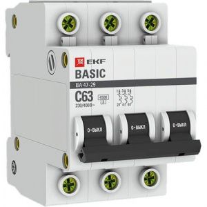 Выключатель автоматический 3п C 25А ВА 47-29 4.5кА Basic EKF mcb4729-3-25C