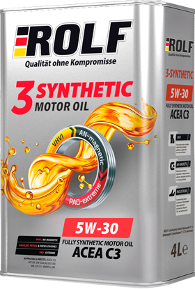 Масло моторное синтетическое ROLF 3-synthetic 5W-30 API SN ACEA C3 4л