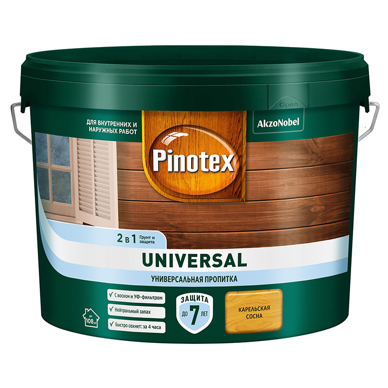 Пропитка защитная для дерева Pinotex Universal 2 в 1 карельская сосна 0,9 л