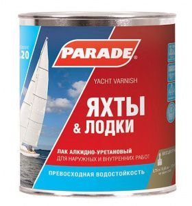 Лак яхтный алкидно-уретановый PARADE L20 Яхты & Лодки Глянцев. 2,5л Россия