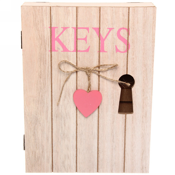 Ключница 24*18*5см "Keys" с розовым сердечком, деревянная