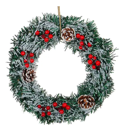 СНОУ БУМ Венок рождественский заснеженный с шишками и ягодами, 30см, ПВХ, дерево