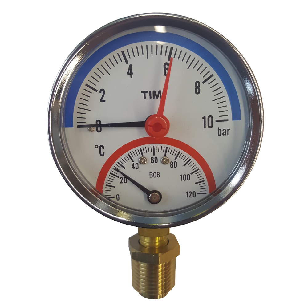 Термоманометр радиальный, 10 Бар, темп. 120 гр., 1/2"н, MP-У