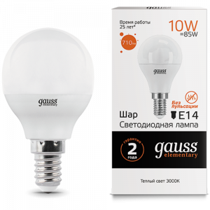 Лампа LED шар 10W 3000K E14 Gauss-Elementary 53110