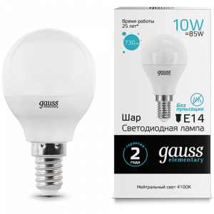 Лампа LED шар 10W 4100K E14 Gauss-Elementary