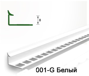 Раскладка внутренний для плитки 8мм 2,5м "Деконика", 001-G Белый глянцевый