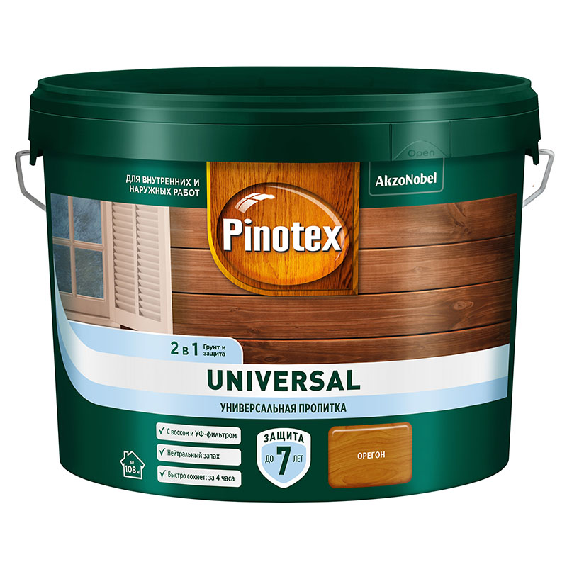 Пропитка защитная для дерева Pinotex Universal 2 в 1 орегон 9 л