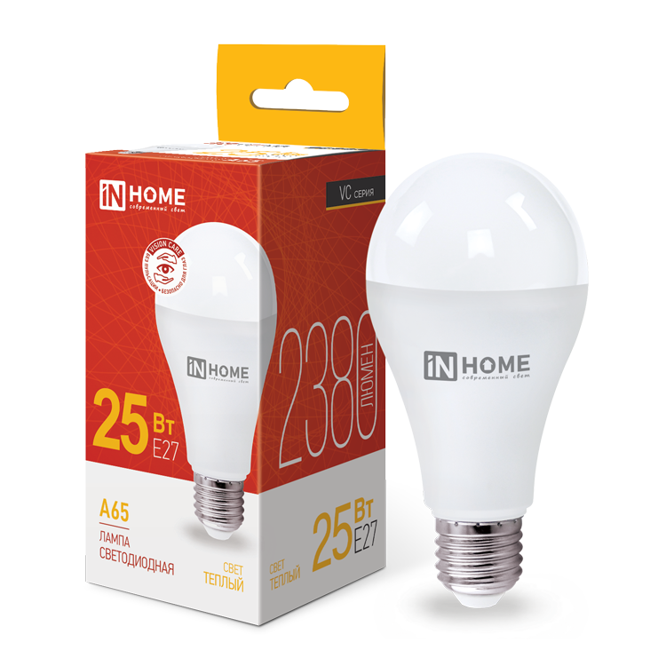 Лампа LED-A65-VC 25Вт 230В Е27 3000К 2380Лм IN HOME
