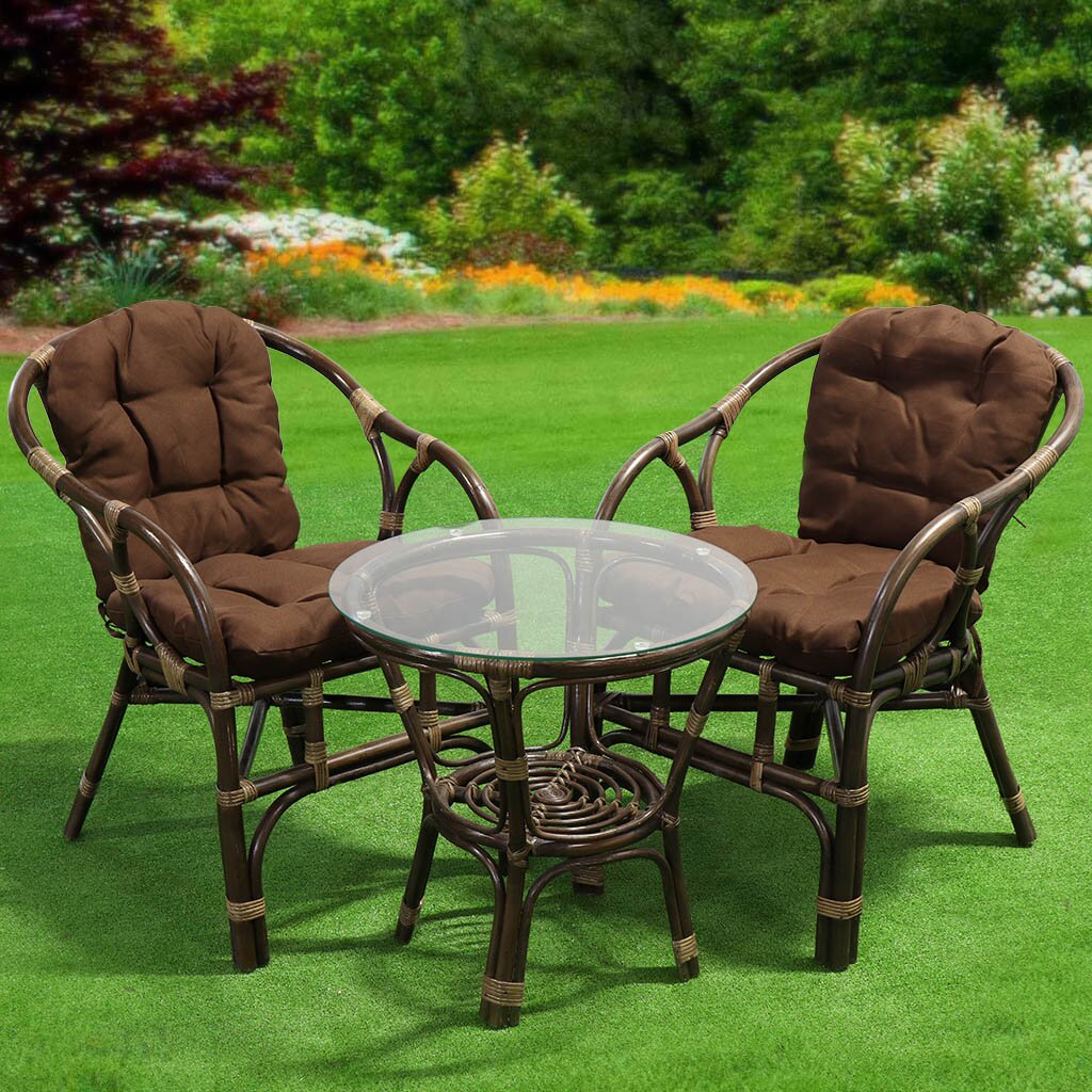 Мебель садовая Сиеста, стол, 50.2х50.2х55.3 см, 2 кресла, подушка коричневая, 100 кг, AI-1808004