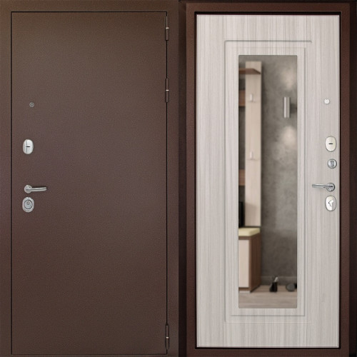 Дверь металлическая ДК Рубикон БЗ 860х2050 Правая с Зеркалом Белый Сандал
