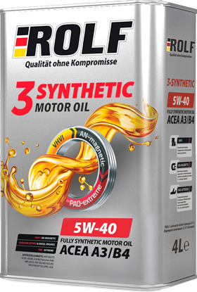 Масло моторное синтетическое ROLF 3-synthetic 5W-40 API SN/CF ACEA A3/B4 4л