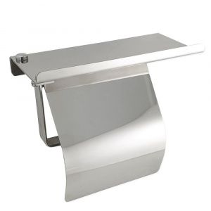GFmark  - Держатель туалетной бумаги из нержавеющей стали , антивандальный , с полочкой и КРЫШКОЙ