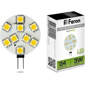 Лампа светодиодная G4 3Вт 4000K (круг) 12LED (3W) LB-16 FERON 25093