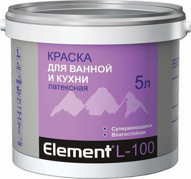 Краска для ванной и кухни латексная Элемент L-100 2 л