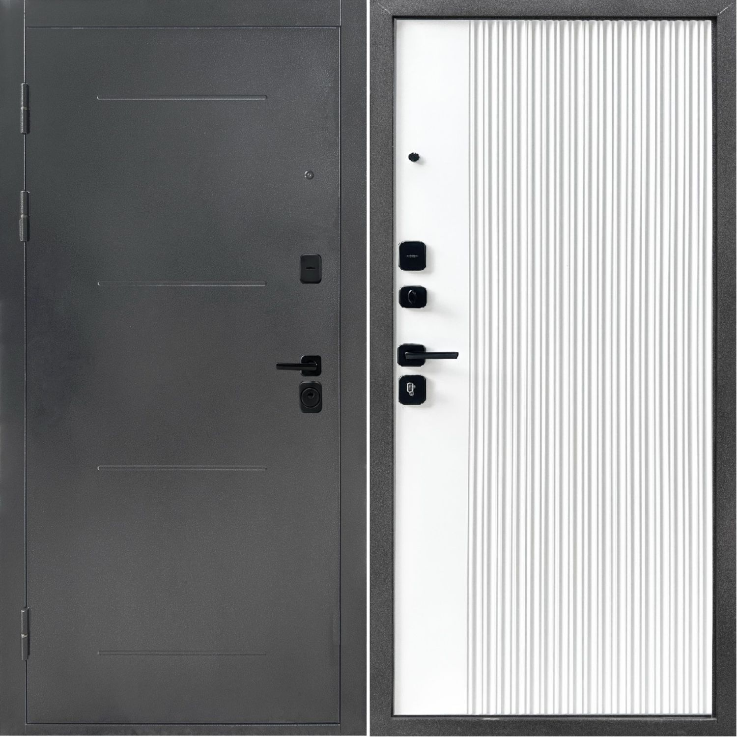 Дверь металлическая Форпост Монблан Б 860х2050 "Пр" цв. Софт бел 25 с фурн. и цил.