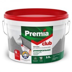 Шпатлевка PREMIA CLUB универсальная для наружных и внутренних работ, ведро 3,5 кг