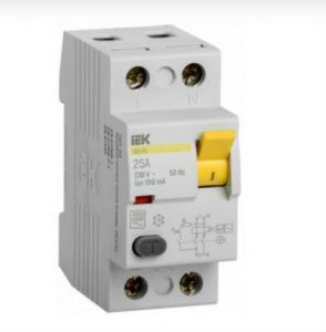 Выключатель диф. тока УЗО 2п 25A 100mA тип AC ВД1-63 ИЭК MDV10-2-025-100