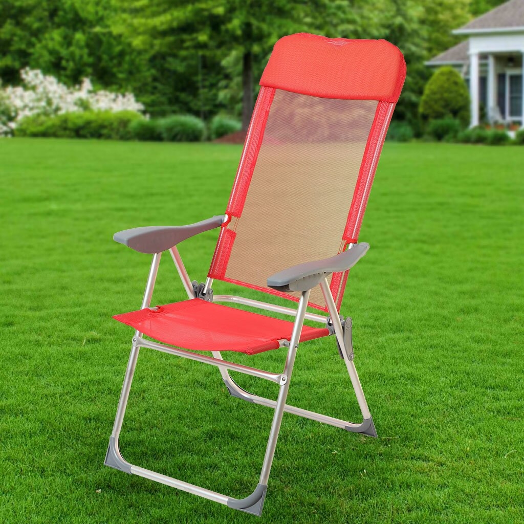 Кресло складное пляжное 60х60х112 см, красное, сетка, 100 кг, Green Days, YTBC048-3