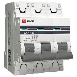 Выключатель автоматический модульный 3п C 6А 4.5кА ВА 47-63 PROxima EKF mcb4763-3-06C-pro
