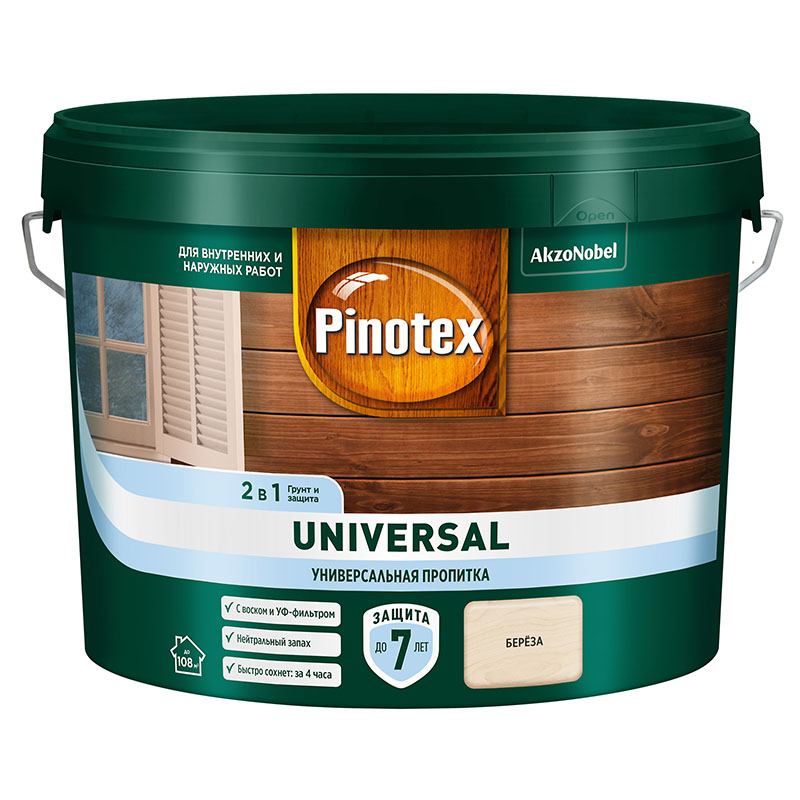 Пропитка защитная для дерева Pinotex Universal 2 в 1 берёза 9 л