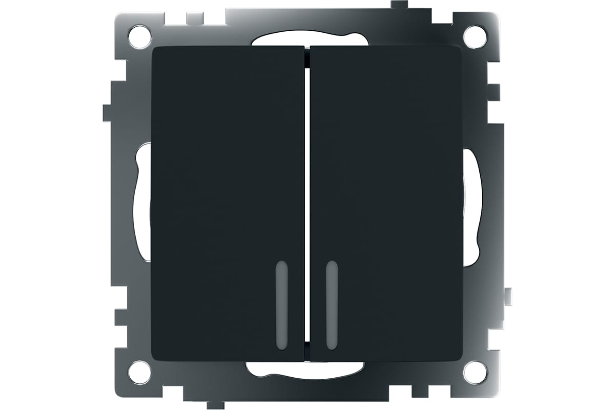Выключатель 2-клавишный с индикатором, серия Катрин, черный, Stekker