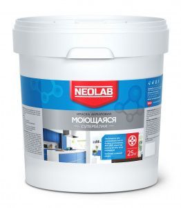 Краска для стен и потолков акриловая супербелая моющая NEOLAB 25 кг