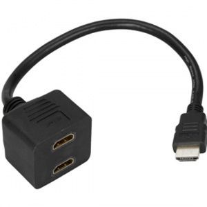 Переходник штеккер HDMI - 2 гнезда HDMI с проводом, черный REXANT 17-6832
