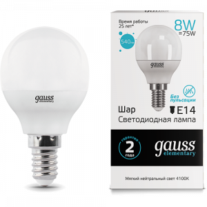 Gauss Лампа LED Elementary Globe 8W E14 4100K, 53128